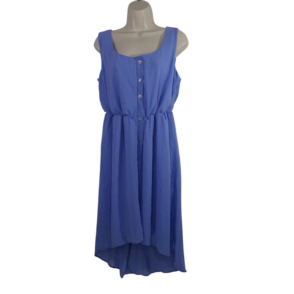 Charlotte Russe Sleeveless High Low Button Accent Dress Women Size L Elastic Wai